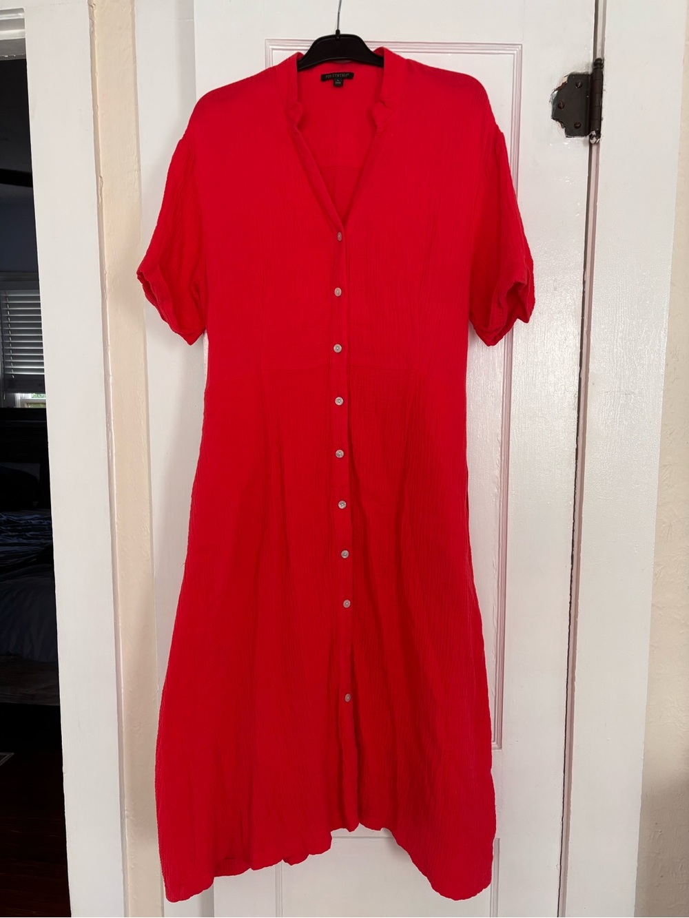 For Cynthia Bright Red Button-Front Midi Dress